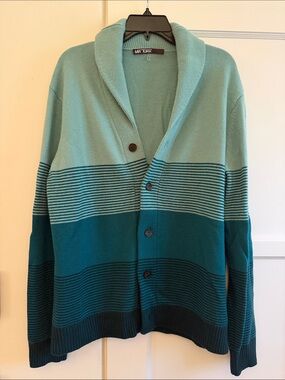 MR TURK Men's Teal Gradient Shawl Collar Cardigan